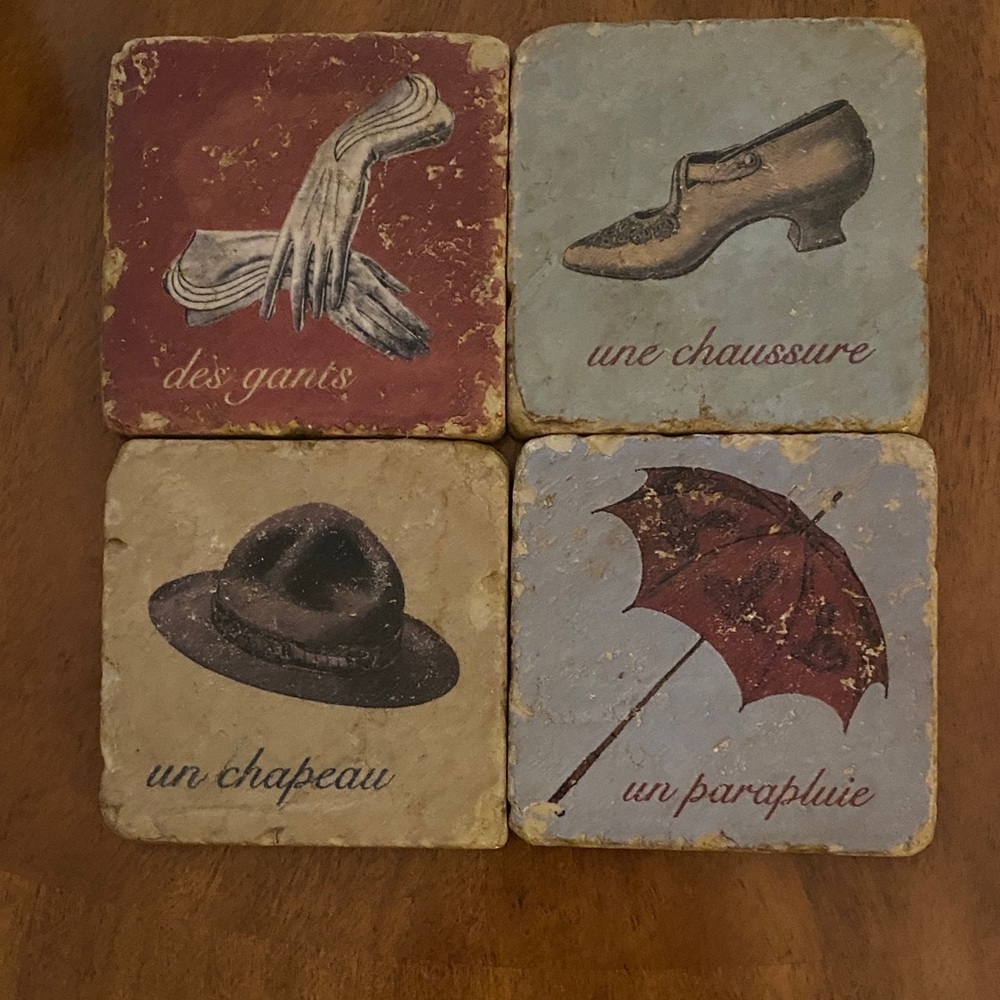 Vintage Style Coaster Set with French Illustrations
